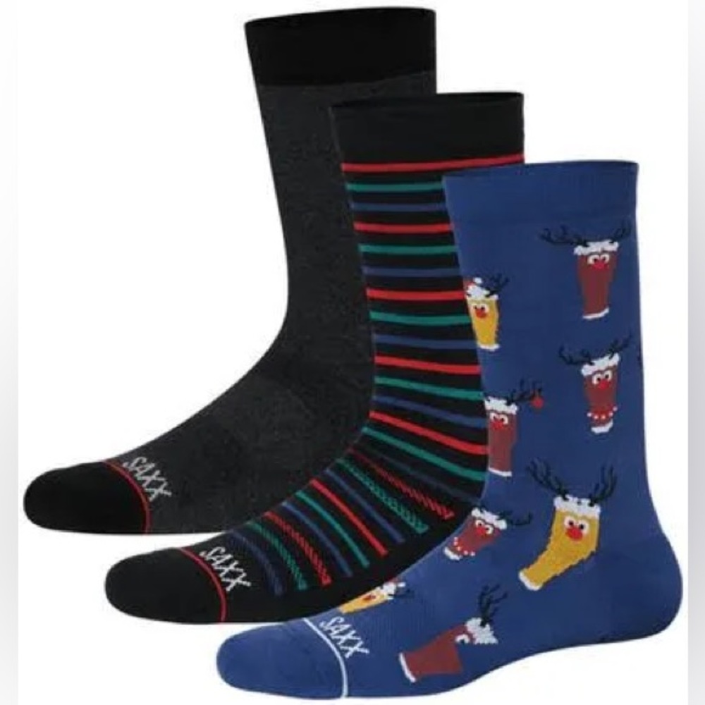 Saxx Deck The Balls Holidy Crew 3-Pack socks Size Large